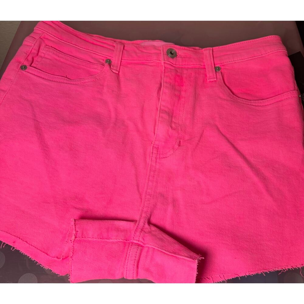 All The Hype Stretch Denim Cut Off Shorts - Neon Pink